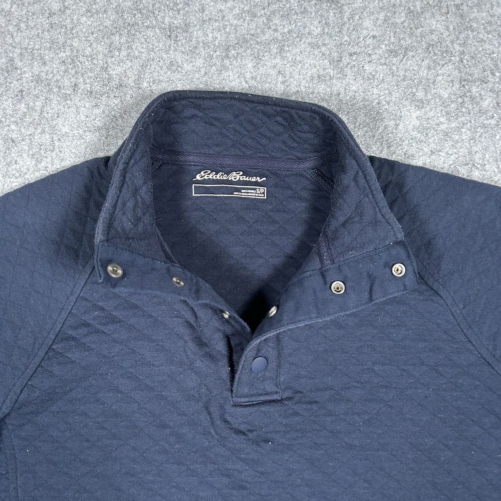 Eddie Bauer Henley Pullover Sweater Men's Size Small Navy Blue Quilted - Picture 7 of 14